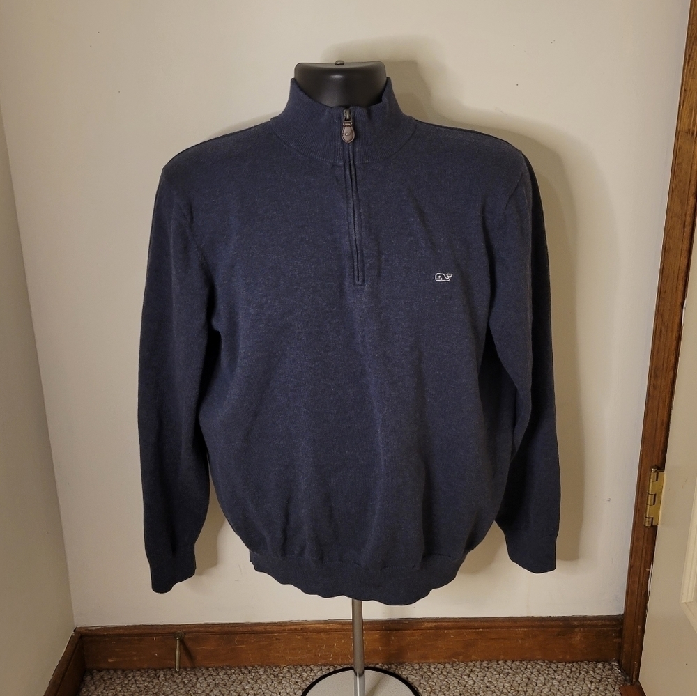 Vineyard Vines Men's 1/4 Zip Navy Blue Pullover - Size (M) - Excellent Condition